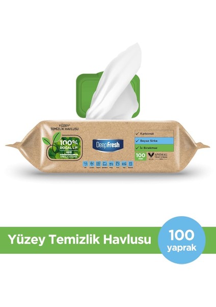 Fresh Deepfresh Iz Bırakmaz Yüzey Temizleme Havlusu, Karbonat & Beyaz Sirke, Beyaz Sabun Kokulu (100 Yaprak) fırsatları
