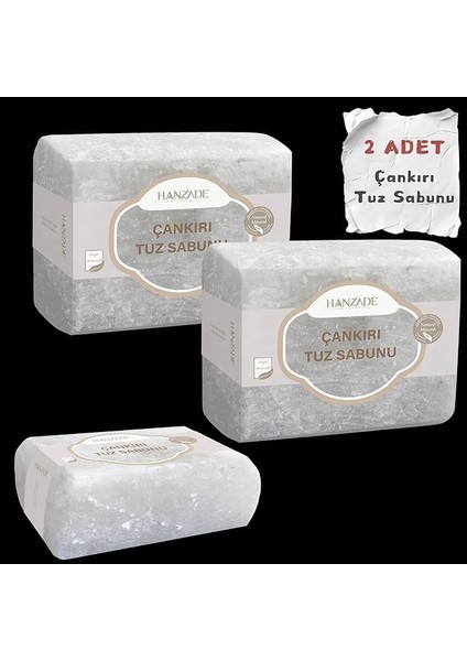 Bitkisel Çankırı Tuz Sabunu 300-350 gr x 2 Adet Zengin Mineralli Doğal Saf Çankırı Kaya Tuzu Sabunu