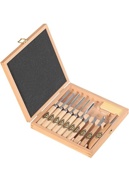 Werkzeuge 3441000 | Ahşap Kutuda Çentikli Oyma Seti, 11 Parça, Bileme Taşı Dahil