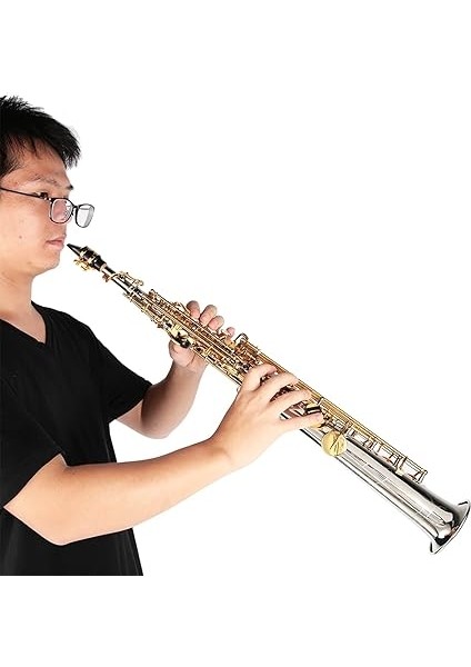 Pirinç Soprano Düz Saksafon Gümüş Kaplama Tüp Altın Anahtar Sax Profesyonel ve Ev Kullanımı Için Taşıma Çantası ile fırsatları