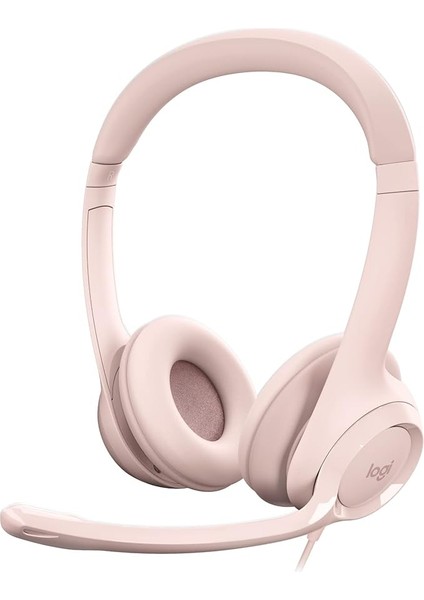 H390 Kablolu Kulak Üstü Mikrofonlu Kulaklık, Dijital Stereo Ses, Katlanabilir Gürültü Önleyici Mikrofon, Kablo Üzeri Denetimler, Pembe