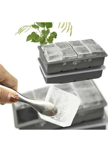 Kapaklı Silikon Buz Kalıbı - Bpa Içermeyen, Viski ve Kokteyller Için Büyük Buz Kalıpları, 2 Inç Büyük Buz Küpleri Yapmak Için Kolayca Çıkarılabilen Silikon Buz Kalıbı, Gri indirimleri