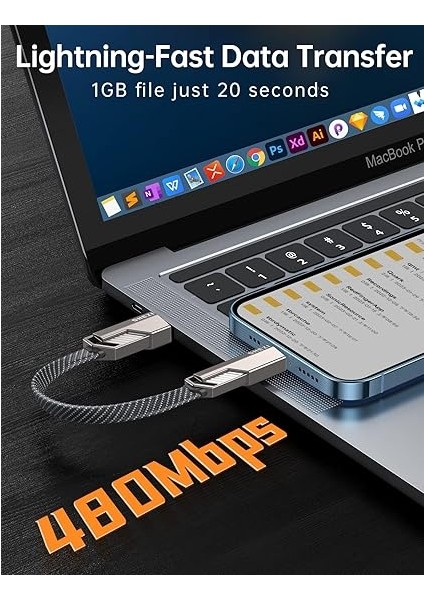 4'ü 1 Arada USB C Kablosu [45W Hızlı Şarj ve Veri Senkronizasyonu] Düz Örgülü USB C - USB C Şarj Kablosu L/tip C/usb A Çoklu Bağlantı Noktaları iPhone iPad MacBook Samsung Için - 1ft (Shezı modelleri