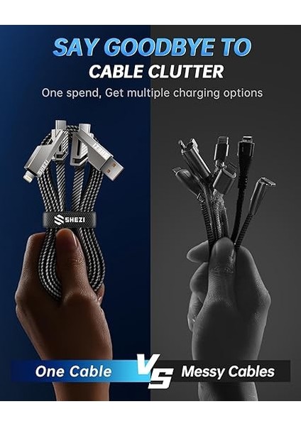 4'ü 1 Arada USB C Kablosu [45W Hızlı Şarj ve Veri Senkronizasyonu] Düz Örgülü USB C - USB C Şarj Kablosu L/tip C/usb A Çoklu Bağlantı Noktaları iPhone iPad MacBook Samsung Için - 1ft (Shezı indirimleri