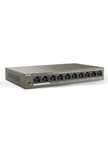 10 Bağlantı Noktalı Fast Ethernet Poe Anahtarı, 8 Poe+ Bağlantı Noktası ve 2 Uplink Bağlantı Noktası (Qos, Vlan, 58W, Ieee 802.3AF/AT, 250 M Iletim Menzili, Masaüstü ve Duvara Montaj)
