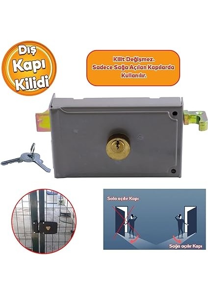 Kısa Barelli Trajlı Dış Kapı Kilit Anahtarlı Apartman Demir Kapı Otomatı 50 mm Manuel Sağa Açılır fırsatları