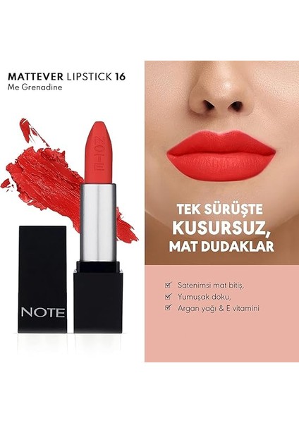 Mattever Lipstick 16 Me Grenadine Yarı Mat Saten Bitişli Ruj, Nar Çiçeği fiyatları