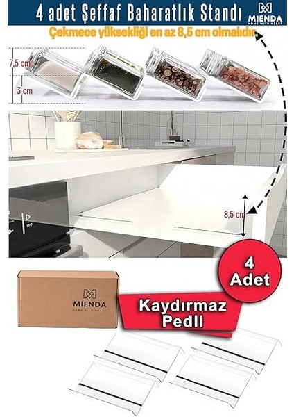 Home 4 Adet Kaydırmaz Pedli Şeffaf Stand Baharatlık Standı Çekmece Içi Düzenleyici Mhydkplx4 fırsatları