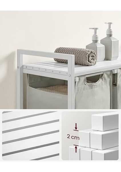 Çamaşır Sepeti 3 Bölmeli, Raflı Çamaşır Torbası, Çamaşır Kutusu, Oxford Kumaştan Uzatılabilir Çamaşır Torbası, Metal Çerçeve, 3 x 38 L, 92,5 x 33 x 72 Cm, Beyaz BLH301W01 fırsatları