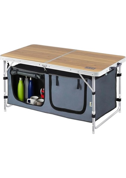 Saklama Dolaplı Kamp Masası, Outdoor Kamp Mutfağı, Kamp Dolabı, Katlanabilir Kamp Piknik Masası, Seyahat Mutfağı, Mutfak Dolabı, Depolama Bölmeli, Dış Mekan Mutfağı 90X50CM Hareli Ceviz