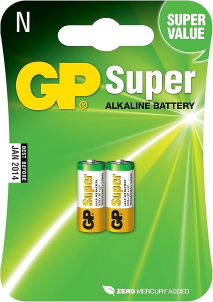 Batteries GP910A Süper Alkalin LR1/N/910A Boy Yarım Kalem Pil, 1.5 Volt, 2'li Kart