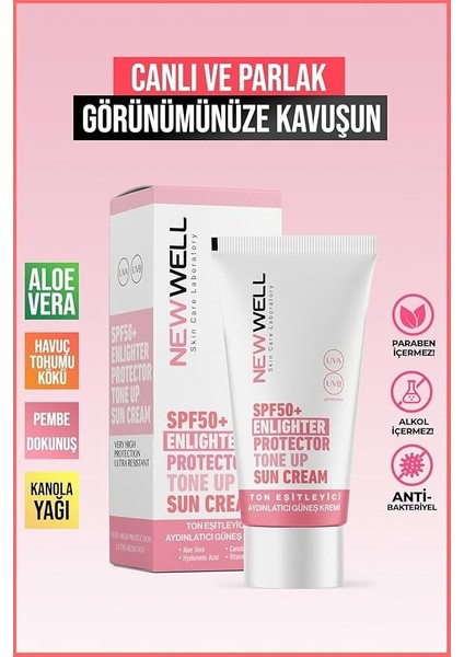 Well Tüm Ciltler Için Ton Eşitleyici Yüksek Korumalı Spf+50 Aydınlatıcı Pembe Yüz Güneş Kremi 50 Ml. T indirimleri