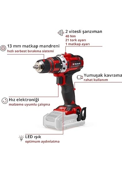 Akülü Vidalama Te-Cd 18/40 Li-Solo Power X-Change (Lityum-Iyon, 18 V, 40 Nm Maks. 21 Kademeli Tork, 2 Vitesli Şanzıman, Delme + Vidalama, Hız Kontrolü, LED Aydınlatma) - 4513925 modelleri
