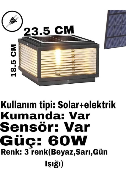 Set Üstü Solar LED Bahçe Lambası 60W, Güneş ENERJILI+220V Elektrikli Hibrit | E27 Duy | Fotoselli | Uzaktan Kumandalı | 3 Modlu Işık | IP65 Su Geçirmez | Uzun Ömürlü Bahçe Aydınlatma Armatürü modelleri