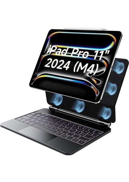 Pro 11 (2024) ile Uyumlu Touchpad Case Magic Keyboard Aydınlatmalı Klavyeli Tablet Kılıfı