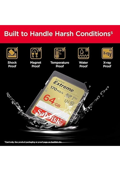 Extreme Sdxc Uhs-I Hafıza Kartı 64 GB (V30, 170 Mb/s Aktarım, U3, 4K UHD Videolar, Sandisk Quickflow Teknolojisi, Su Geçirmez, Darbeye Dayanıklı, Isıya Dayanıklı) indirimleri