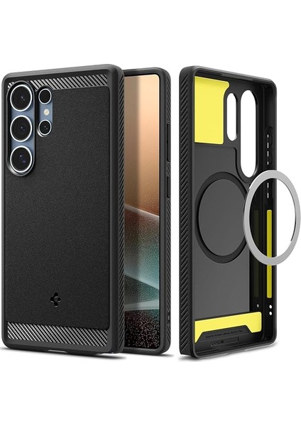 Galaxy S25 Ultra Ekstra Dayanıklı Kılıf Rugged Armor Hava Kanalı Teknolojisi™ Askeri Sınıf Koruma Magfit Özellikli Matte Black Çift Katman Kapak - ACS08951