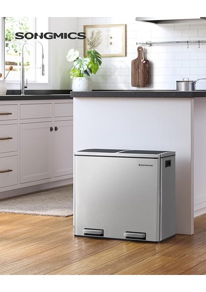 2 Bölmeli Atık Ayırma Sistemli Pedallı Çöp Kovası, Atık Kovası, Mutfak Için, 2 x 24 L, Yumuşak Kapanmalı, Plastik Iç Kova, Pedallı ve Kulplu, Gümüş Rengi, LTB48NL fiyatları