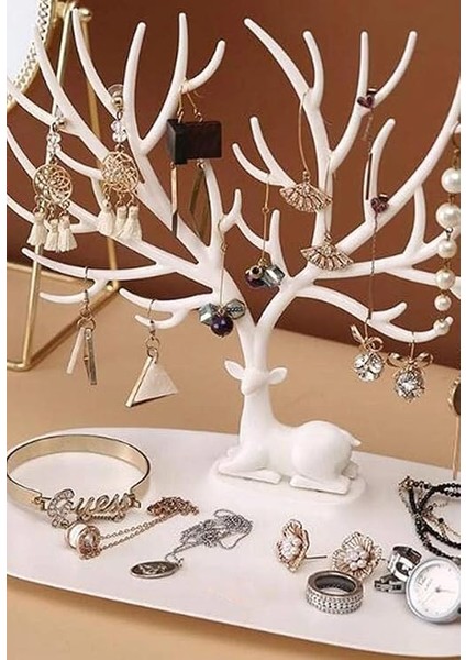 Geyik Tasarımlı Takı Standı, Yüzük, Küpe, Kolye Askılığı, Şık Mücevher Organizer, Estetik ve Dayanıklı Tasarım (Beyaz) indirimleri