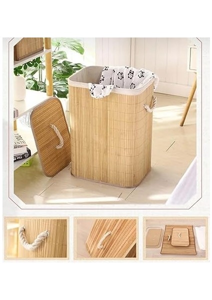 Bambu Katlanabilir Çamaşır Sepeti Dikdörtgen Kirli Sepeti 42X32X50 modelleri