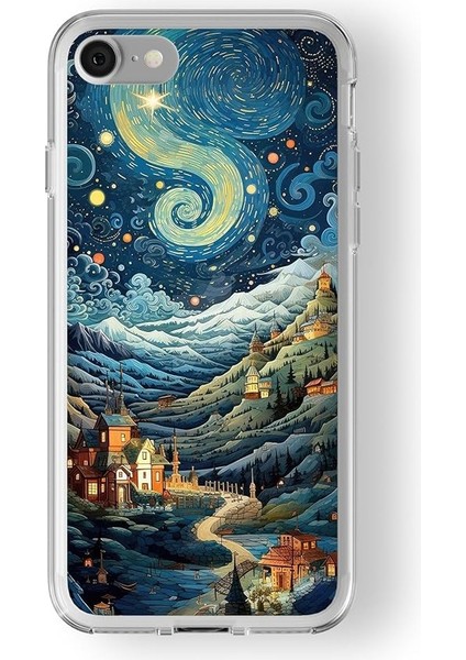 iPhone Se 2020 ve 2022 ile Uyumlu The Starry Night Tasarım Baskılı Şeffaf Kılıf