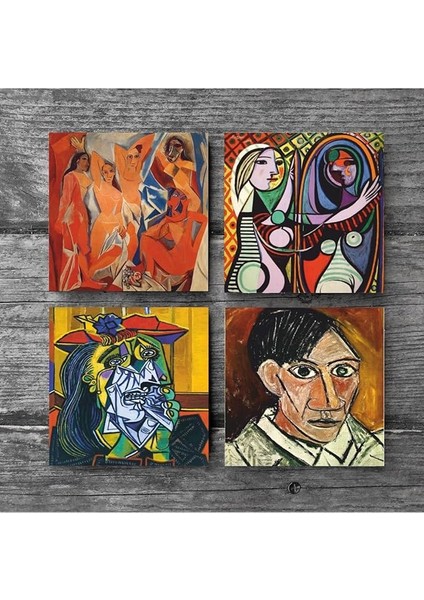 Stone Picasso Ağlayan Kadın, Avignonlu Kızlar, Ayna Karşısındaki Kız, Otoportre Taş Bardak Altlığı Seti - 4 Parça - Dekoratif, Rustik Mutfak Aksesuarı, 10X10 Cm, Kaydırmaz Tabanlı SC228 modelleri