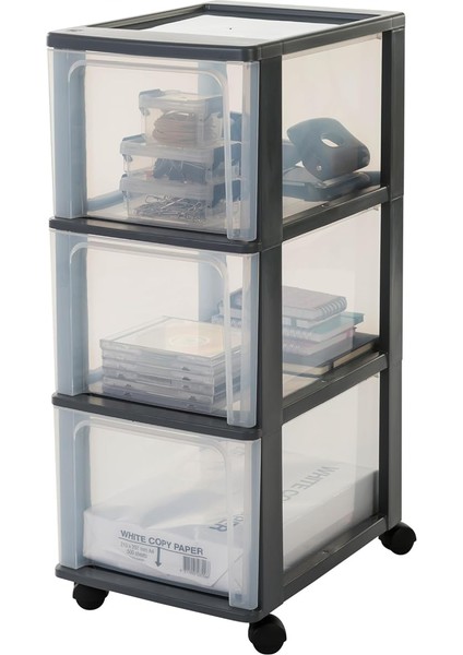 Ohyama, Plastik Çekmece Kutusu, 3 Derin Çekmeceli, Siyah, Easy-Pull Sistemi, A4, A5 ve A6 Formatında, Çalışma Masası Düzenleyici, Ofis, Okul, Kırtasiye Malzemeleri Için, Bpa Içermez, Çekmeceli