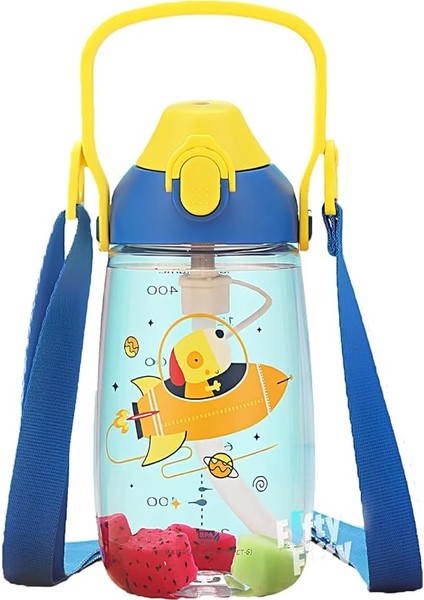 Pipetli 680 ml Boyun Askılı Tritan Çocuk Su Matarası -Kutulu- FFUZ2202680