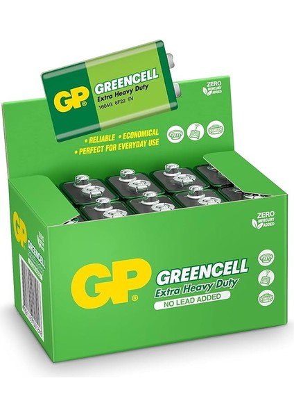Batteries GP1604G Greencell 6F22/1222/9V Pil, 9 Volt, 10'lu Kutu