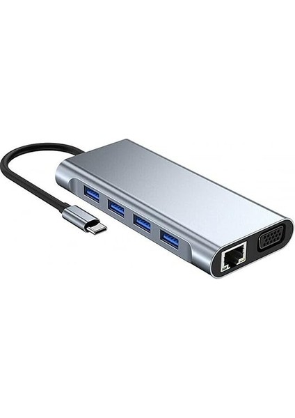 Type C Hub 11 In 1 USB C Docking Station 4K Hdmı,vga,type C PD,USB3.0,RJ45 Ethernet,sd/tf Aux Macbook Pc Uyumlu Adaptör Çoklayıcı Çevirici Dönüştürücü HUB114 indirimleri
