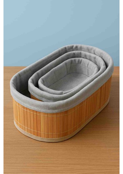 Bambu Oval 3 Lü Organizer Seti (Sabunluk Havlu Kozmetik Saklama )Organizer