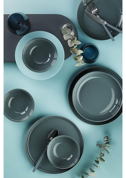 Porselen Fit-C 18 Parça 6 Kişilik Yemek Takımı Mavi