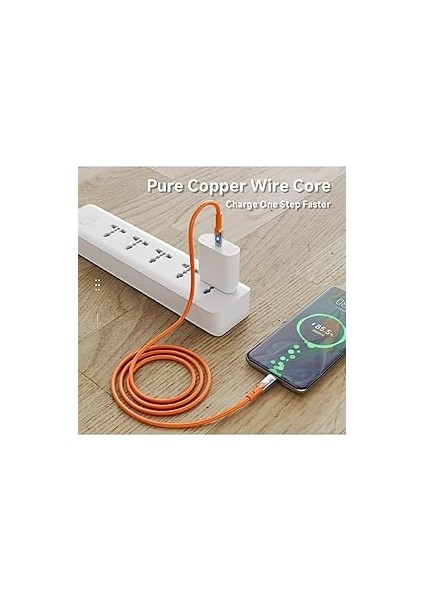 Type-C Hızlı Şarj Kablosu, 60W 480MB/S Veri Aktarımı, Saf Bakır Tel, Anti-Kırılma Özellikli, LED Göstergeli, Turuncu Soft Silicone USB C Cable For Galaxy S25/S24/S23 Ultra Pad Mini 6/air 4,5 Pixel modelleri