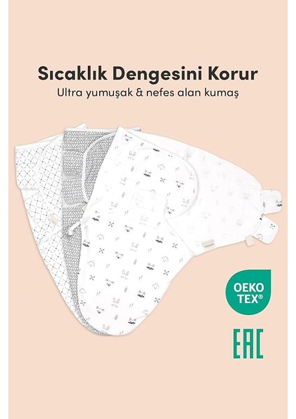 Pamuk 3'lü Bebek Kundak ve Uyku Tulumu - Ergonomik Yenidoğan ve Bebek Kundak, 0-3 Ay fırsatları