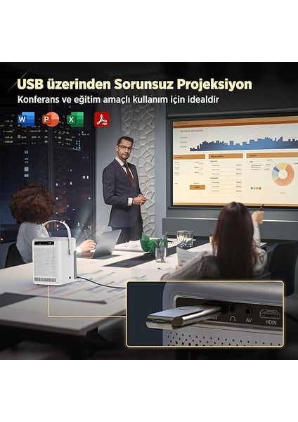 H300A Android Tv 4K Destekli Projeksiyon Cihazı +Auto Focus+Auto Keystone 6g Wi-Fi+5.2 Bluetooth 240 Inç Yansıtma+Hifi Dolby Ses Sistemi Beyaz indirimleri