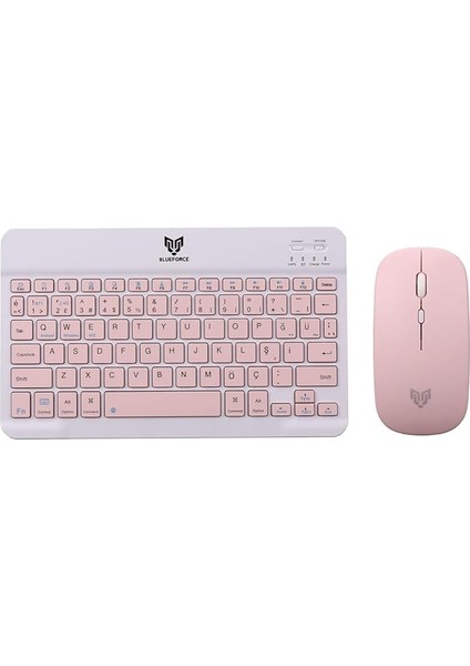 Km-33 Wireless Bluetooth Kablosuz Klavye Mouse Set Pembe Tablet,laptop, Telefon, Tv Uyumlu