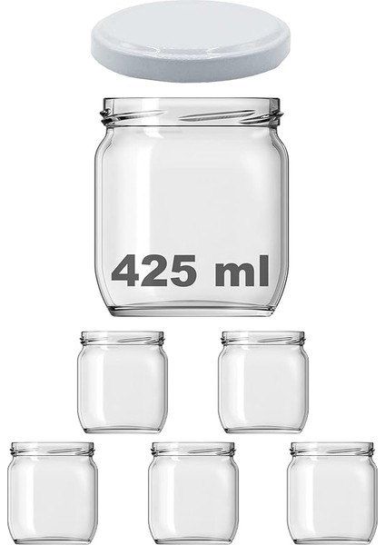 425 ml Metal Beyaz Kapaklı Şeffaf Cam Kavanoz 5 Adet