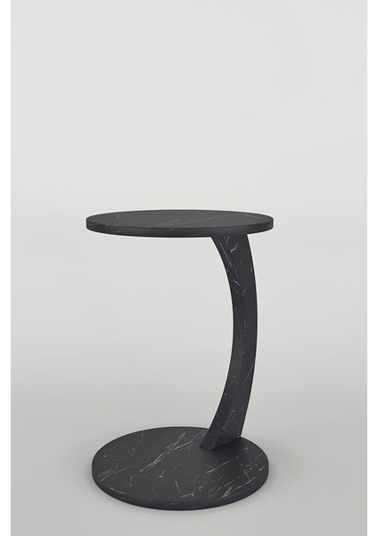 Tekerlekli C Sehpa Koltuk Sehpası Yan Sehpa Zigon Sehpa Servis Sehpası - Siyah Mermer Desen indirimleri