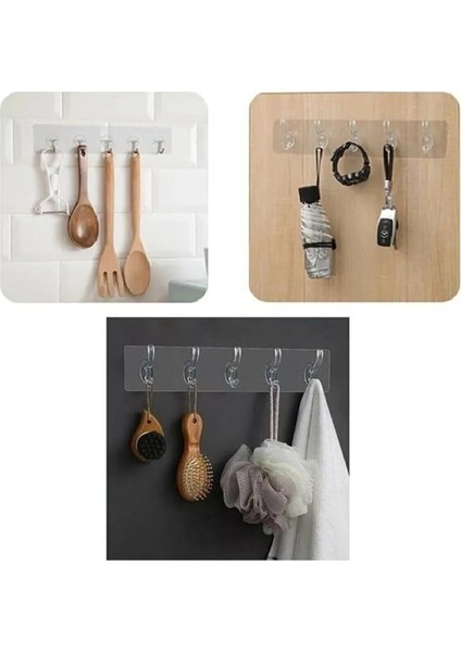 Group - Kendinden Yapışkanlı, Güçlü, Şeffaf 5'li Askılık - Kapı Arkası, Mutfak, Duvar, Banyo modelleri