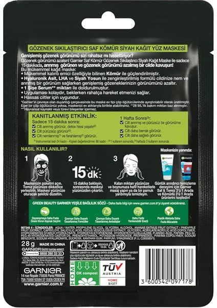 Skin Naturals Kömürlü Kağıt Yüz Maskesi Siyah Yosun fiyatları