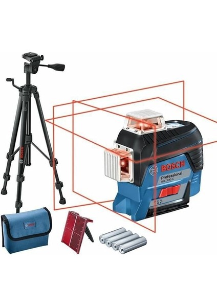 Professional Gll 3-80 C Çizgi Lazer (30M Çalışma Alanı [alıcı ile 120M], 4 x Aa Pil, Ip 54 Toza Karşı Koruma Sistemi, Kırmızı Lazer, Aa1 Pil Adaptörü, Bt 150 Tripod, Taşıma Çantası)