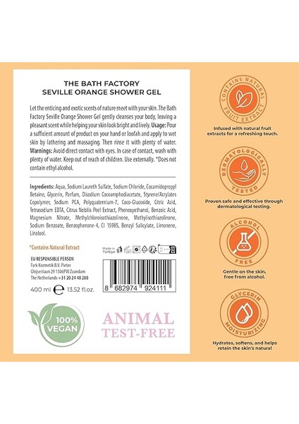 Bath Factory, Sevilla Orange Duş Jeli, 400 ml fiyatları