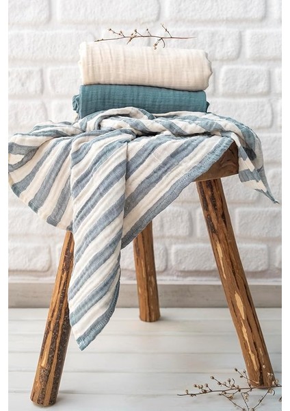 Örtü & Battaniye 3'lü SET%100 Pamuk Oeko-Teks Sertifikalı 80X70 cm (Mavi-Ekru) modelleri