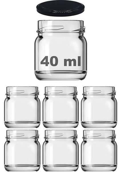 40 ml Farklı Boyutlarda Kavanoz 40 cc Konserve Metal Kapaklı Cam Kavanoz 6 Adet (Şeffaf, 40 Cc)