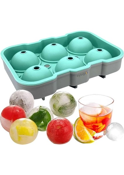Büyük Boy Silikon 6 Bölmeli Top Buz Kalıbı, Yeşil Gri