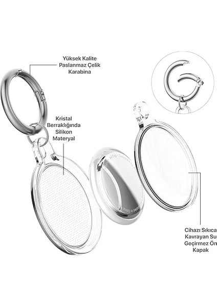 Airtag Için Su Geçirmez Ultra Şeffaf Görünümlü Silikon Kılıf ve Anahtarlık (Şeffaf) fırsatları