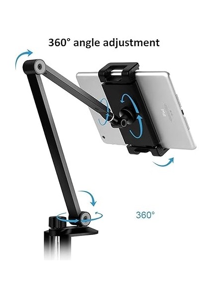 Profesyonel 2 Eklemli Telefon ve Tablet Tutucu 360 Derece Dönebilen Kol ve iPad ile Uyumlu Telefon Standı Olan Metal Taban Alüminyum Gövde 43CM Kol Uzunluğu MK43 Siyah fiyatları