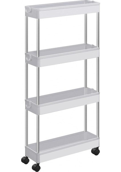 Arabası, 4 Seviyeli Mutfak Arabası, Mutfak Rafı, Tekerlekli Niş Rafı, Banyo Rafı, Yerden Tasarruf Sağlayan, Beyaz