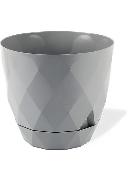 Yakamoz Prizma Saksı Drenajlı Tabaklı Plastik Çiçek Saksısı (Gri, 9.2 Lt)