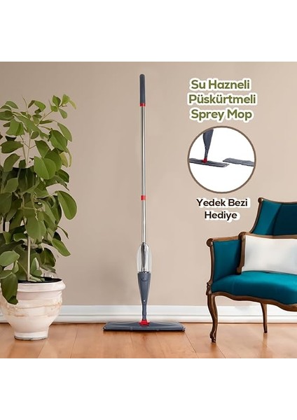 13279 Deterjan Hazneli 360 Derece Dönebilen Sprey Mop Yedek Bezli Temizlik Paspası - Antrasit fiyatları